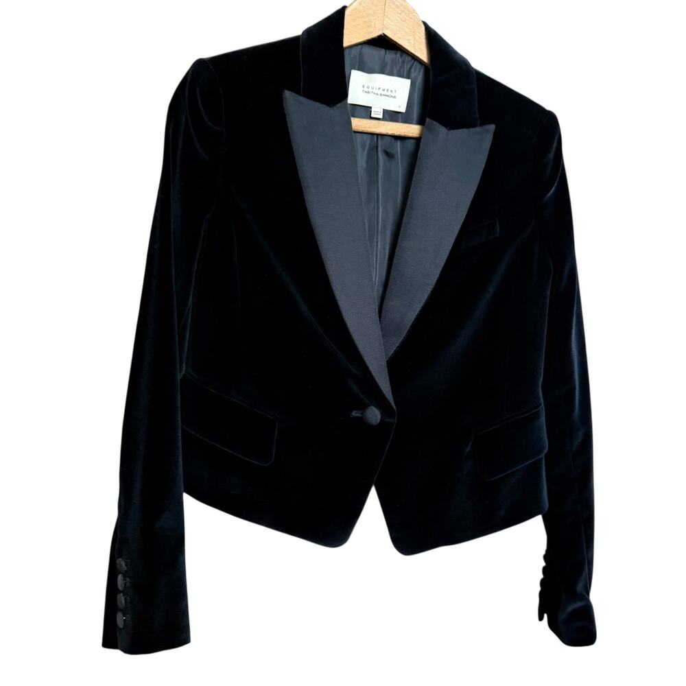 EQUIPMENT X TABITHA SIMMONS Bourlet Faille-Trimmed Cotton-Velvety Blazer Size 2 - Picture 3 of 11